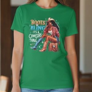 Green It's a Cowgirl Thing Graphic Tee Shirt‎ Womens Size Large New